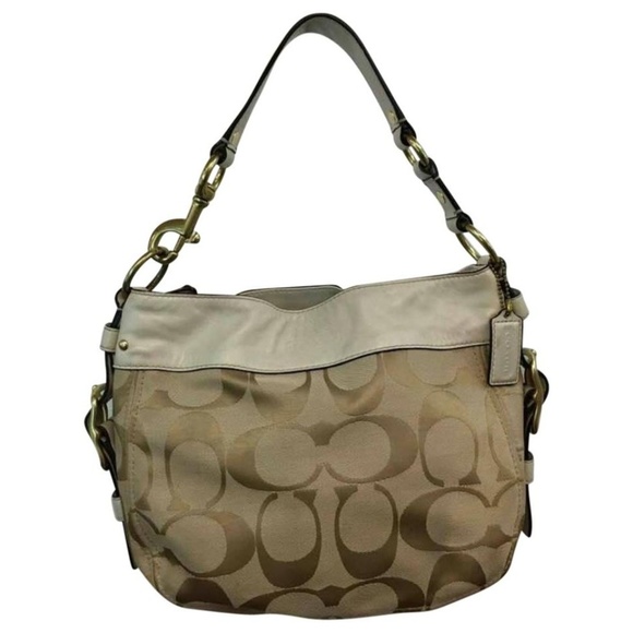Coach Creme Leather Trim Monogram Hobo Bag - Picture 1 of 7